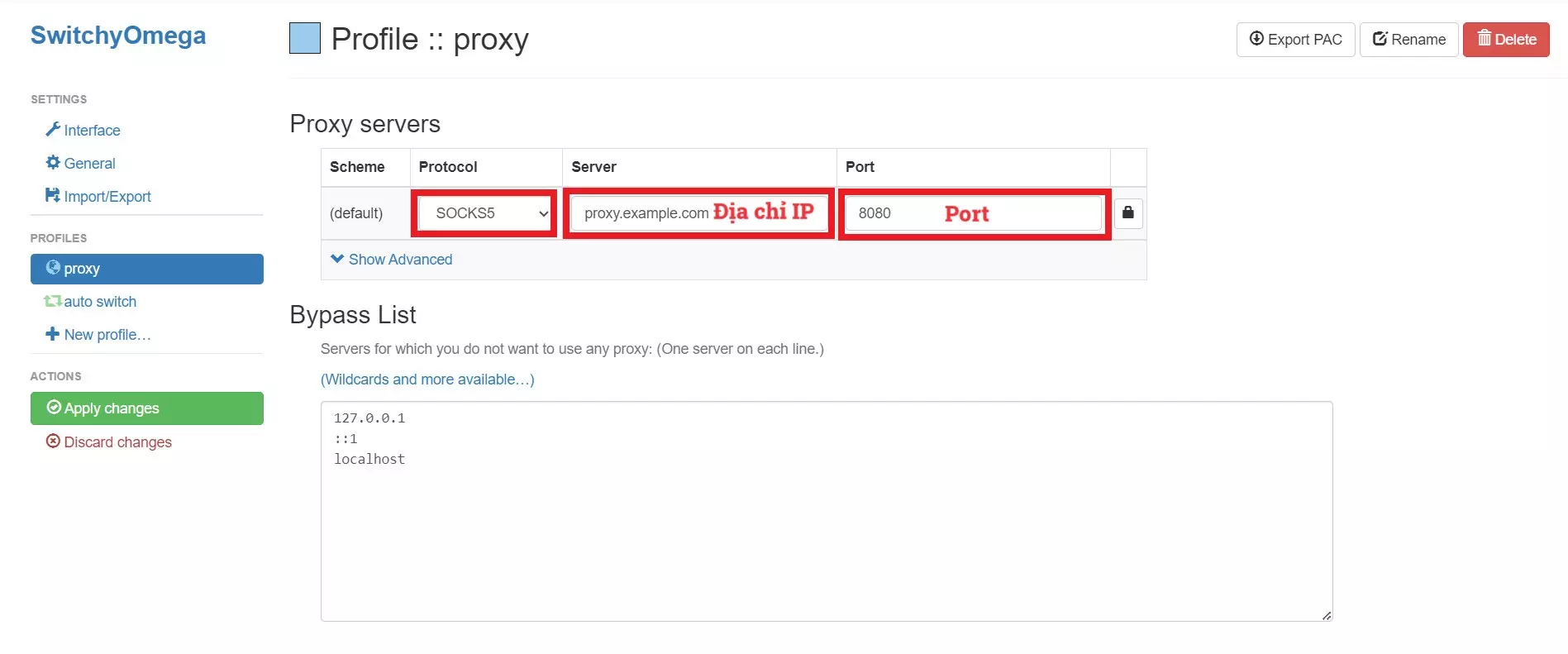 Cài đặt cấu hình Omega Proxy