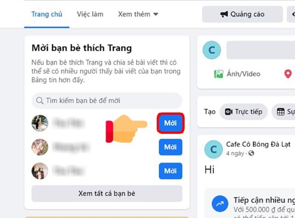 Mời bạn bè thích trang Fanpage